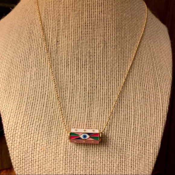 Evil Eye Charm Necklace 18k Ball Chain in Orange And Gold - Picture 4 of 6